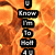 Pixelated vertical stack of black rectangular blocks with white text on an orange pixelated background.