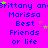 Bright purple background with repeated blue text reading "Brittany anéritanny anéritanny anéritanny" and "Marissa Best Friends or life", scattered green stars, and a gray rectangle in the bottom-right corner.