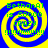 Four identical display a blue and yellow spiral background with green text reading "BethanAI is 50000 crazy !!!!!!!!!!!!" in pixelated font