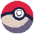 Four sequential frames of a pixelated animated Poké Ball icon showing the ball's opening and closing motion across four distinct states.