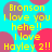 Yellow pixelated text on cyan background with overlapping pink and purple circles, repeating phrases including 'Bronson I love you hehe!! I love Hayley 2!!'