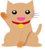 Two static frames of a cartoon cat buddy icon with waving motion, showing left and right arm positions in sequence.