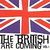 Union Jack flag pattern with repeated text 'THE BRITISH ARE COMING' in bold black letters on white background.