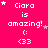 A bright pink background displays repeated text 'Ciara is amazing! : <33' with small white stars scattered throughout, some of which move between frames.