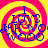 A static image with a yellow and pink spiral background, blue text reading "I LUV YOU" in the center, surrounded by repeating circular patterns.