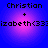 Pixelated text displays 'Christian + izabeth<33' over a blue-to-pink gradient background with four identical repeated sections.