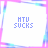 12 identical square icons with white backgrounds, each displaying 'HTU SUCKS' text in blue and pink pixelated font surrounded by a glowing cyan and magenta border