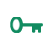 Green pixelated key icon on white circular background with gray border