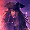 A static image of a person with long dark hair wearing a tricorn hat, set against a gradient background of pink and purple hues.
