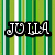Green and white vertical striped background with six pixelated text words arranged in two , each word having a black outline