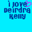 Pixelated blue text on cyan background reads 'i love Deirdra Kelly' with a pink heart replacing the 'o' in 'love' in one view.