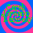 Four identical spiral patterns with alternating pink and blue rings, each containing green text reading 'Capah Joradop I am say' in a pixelated font.