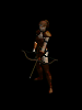 Animated sequence of a female archer character in brown and tan armor holding a bow, standing against black background with gray vertical bars.