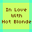 Static pixel art image with light green background and cyan lines, displaying brown text reading "In Love With Hot Blonde" in three lines