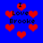 Blue background with red pixelated hearts and black text reading "I Love Brooke" in multiple positions.