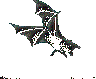 Pixelated bat-like creature with segmented wings and spotted body in multiple flying poses against light gray background.