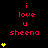 A black background displays red text 'i love u sheena' with yellow star symbols that increase in number across frames.