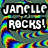 A static image with a colorful spiral pattern and bold text reading "JAMFLLC ROCKS!" in white letters on black background.