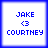 Four identical pixelated blue text icons on white backgrounds with blue borders, each displaying 'JAKE <3 COURTNEY' in a retro digital style.