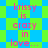 Pixelated text 'krissy is crazy in love...' repeated on a green and blue checkered background with shifting diamond patterns.