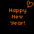 Pixelated orange text 'Happy New Year!' on black background with a pixelated orange heart above the text.