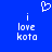 Blue background with white pixelated text 'i love kota' and a pixelated heart symbol above the text.