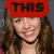 A four- of a woman with long brown hair smiling, each containing a colored text box with partial words