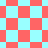 Static pixel art pattern with alternating red and cyan squares forming a checkerboard, with some squares rotated into diamond shapes.