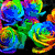 six distinct pixelated icons featuring vibrant colors: swirling rainbow roses, a large eye with a rainbow iris, vertical rainbow stripes, a multicolored flower, a dark abstract shape, and a rainbow over clouds