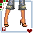 A 4x3 contact sheet of a pixel-art animated buddy icon featuring a female character with long black hair, blue eyes, and red earrings across multiple frames showing different poses and text overlays.