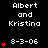 Pixel art display of 'Albert and Kristina' text with date '8-3-06', red heart symbols varying in quantity across three on black background