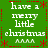 Green background with white text reading 'have a merry little chrismas' and red decorative elements including stars, dots, and zigzags.