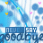 Animated pattern of blue floral shapes with small colored dots on white background, repeating text 'NEVER SAY GOODBYE' in dark blue.
