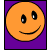 A 4x3 contact sheet of a pixelated orange smiley face animation with purple background, showing frame-by-frame changes in eye position and mouth shape across 12 sampled frames.