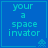 Blue square icon with light blue text reading 'your a space invator' and a pixelated alien symbol in the bottom right corner.