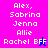 Pixelated text list of names on a split background with animated color changes to the 'BFF' letters.