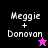 Four display 'Meggie + Donovan' text with star symbols; top-left black background, top-right purple, bottom-left bright pink, bottom-right dark purple