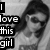 Black-and-white image of a person with long dark hair wearing sunglasses and a light-colored top, with text "I love this girl" on the left side.