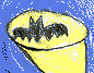 A series of cartoon-style bat icons in various colored cones against patterned backgrounds, each icon showing a black bat silhouette with outstretched wings inside a cone-shaped container.