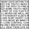 Static image of dense black text on white background with red 'LIPS' at bottom right, showing repeated phrases about truth and heart.