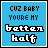 Blue background with white text reading "CUZ BABY YOU'RE MY batten half" in pixelated font, showing animation changes