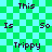 Pixelated text on a green and cyan checkered background with no visible motion.