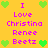 Yellow background with green heart icons and purple text reading 'I Love Christina Renee Beetz' repeated in two