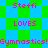 Pixelated text on a green and blue checkered background with repeated phrases.