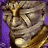 A 48x48 pixel buddy icon split into two frames showing a stone-like face on the left and green text on the right against a dark background.