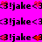Pixelated icon with pink background showing repeated text '<3!jake' and red heart symbols in alternating animation frames.