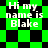 Green and black checkered background with white text reading "Hi my name is Blake" in four identical