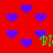 Red background with scattered blue hearts and green text 'BL' appearing in multiple positions.