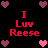 A 4-frame animated contact sheet showing a pixel art icon with red text "I Luv Reese" surrounded by pink and purple hearts on a black background.
