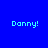 Four quadrants display 'Danny!' text in light blue pixelated font on solid backgrounds: top-left dark blue, top-right medium blue, bottom-left bright green, bottom-right darker blue.